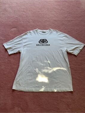 Balenciaga oversized White Short Sleeve Logo Tee with Black Chest Print